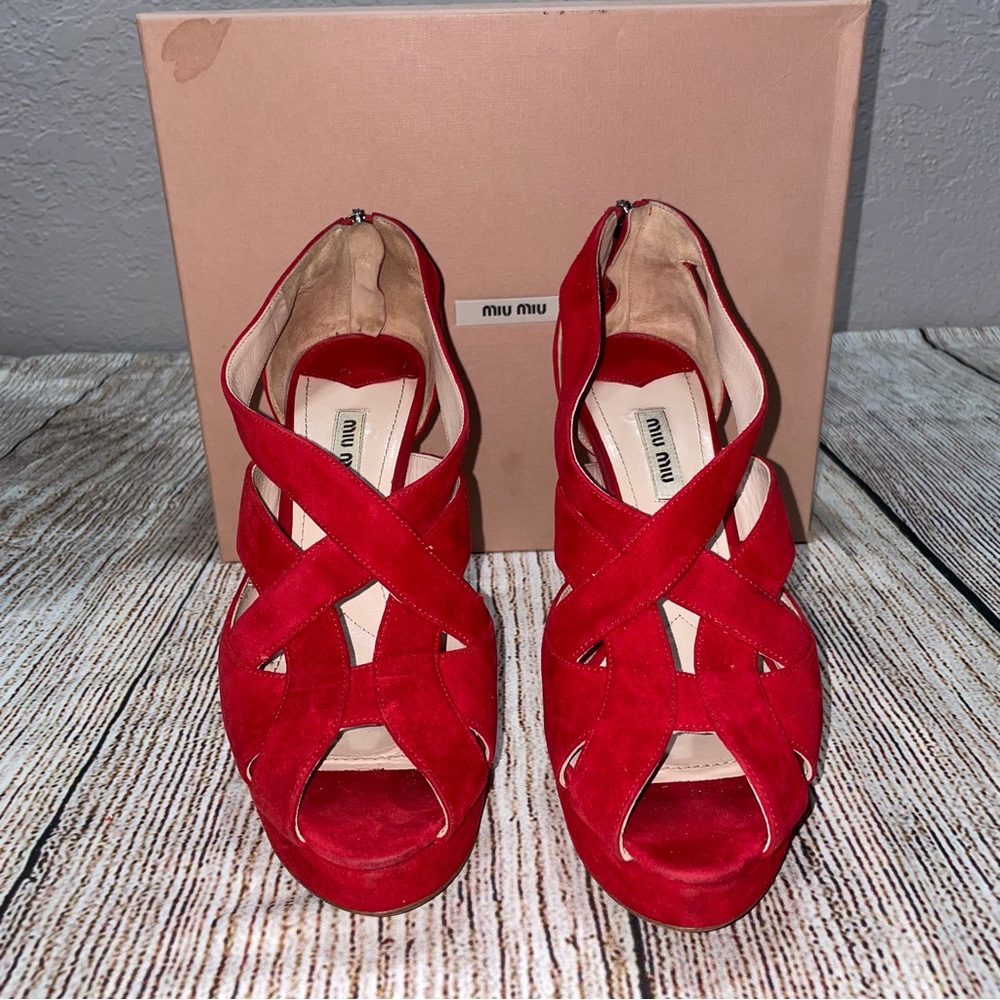 Miu Miu Red Strap Sandal Heel Sz 40 (10 US)